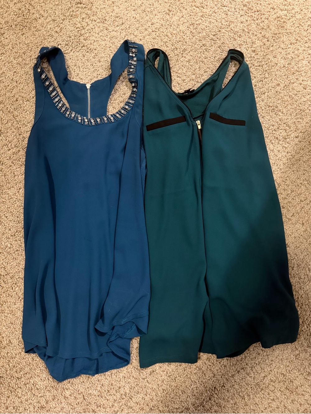 Express Teal & Deep Teal Embellished and Zip-Front Tank Tops